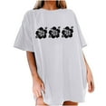 thumbnail image 2 of ClodeEU Women's Plus Size Floral Print Drop Shoulder Short Sleeve T-Shirt ,Loose Fit Casual Crewneck Top White,Womens Plus L, 2 of 5
