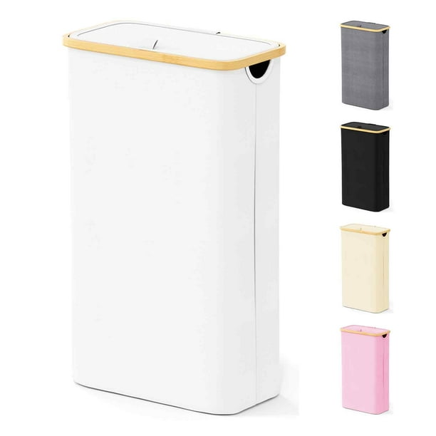 Cesto Para La Colada Delgado Spaceaid Con Tapa Cesto Para Ropa Estrecho De 65 L Con Asas De Bambú Cesto Plegable Alto Y Delgado Para Dormitorio, Baño, Cuarto De Lavado - Blanco