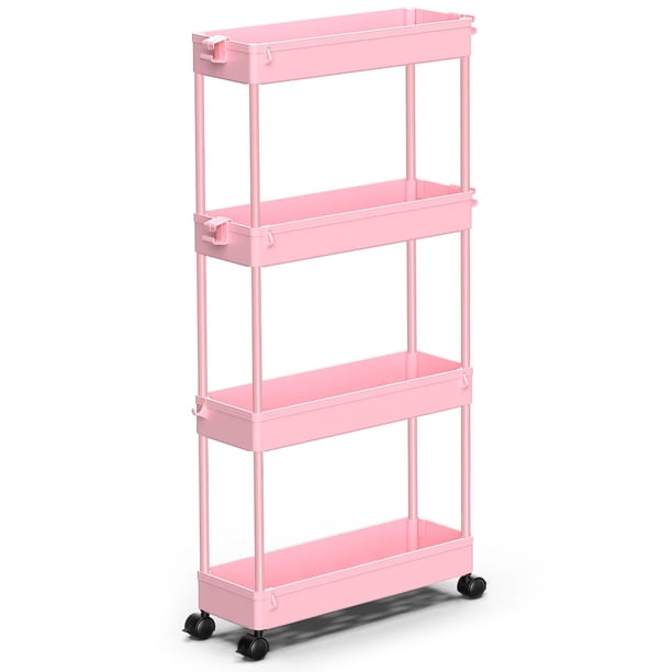 Carrito de almacenamiento SPACEKEEPER Slim Rolling para baño de 4 niveles, rosa