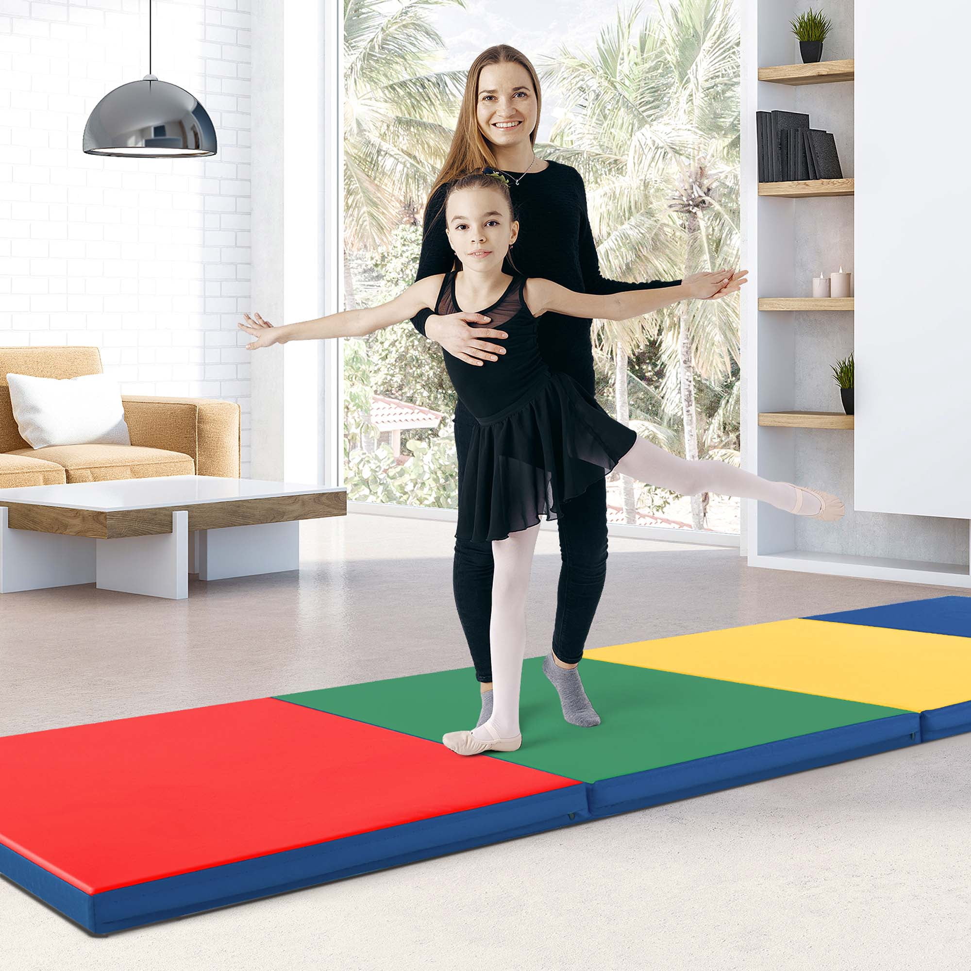 Costway 10' x 4' x 2" 4-Panel Folding Exercise Mat with Carrying Handles for Gym Yoga Colorful