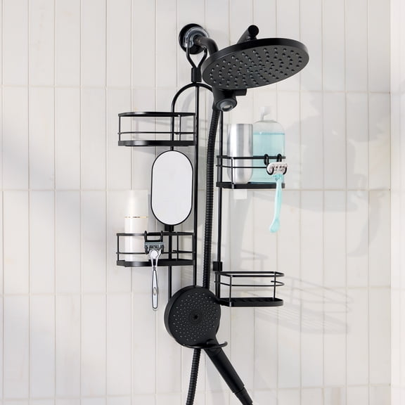 Better Homes & Gardens 4-Shelf Hanging Shower Caddy with Handheld Hose-Friendly Design in Matte Black