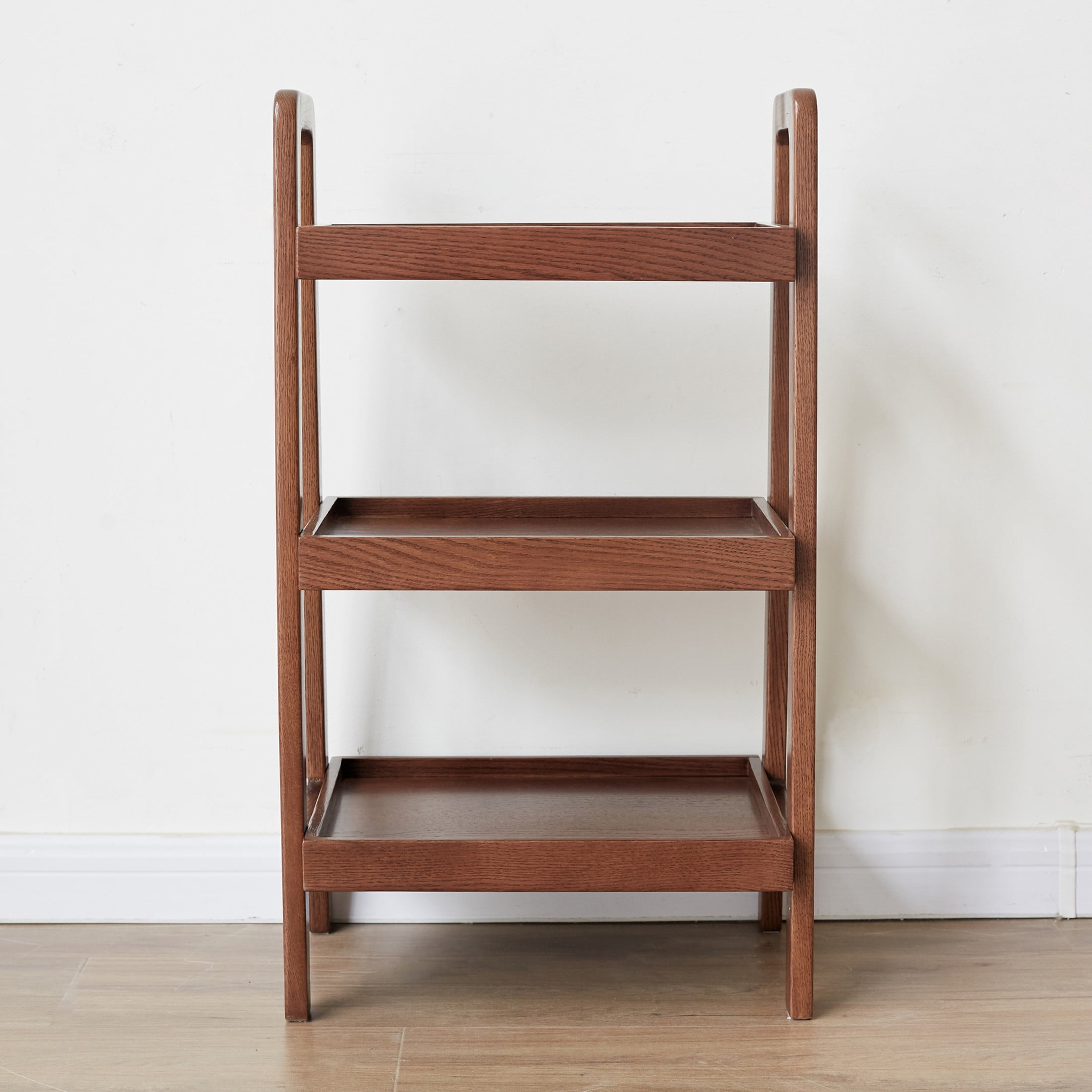 Walnut Color Oak Storage Bench with 3-Tier Beech Wood Shoe Rack, Stable Durable Design, Waterproof and Easy to Clean, Hassle-Free Assembly, Walnut