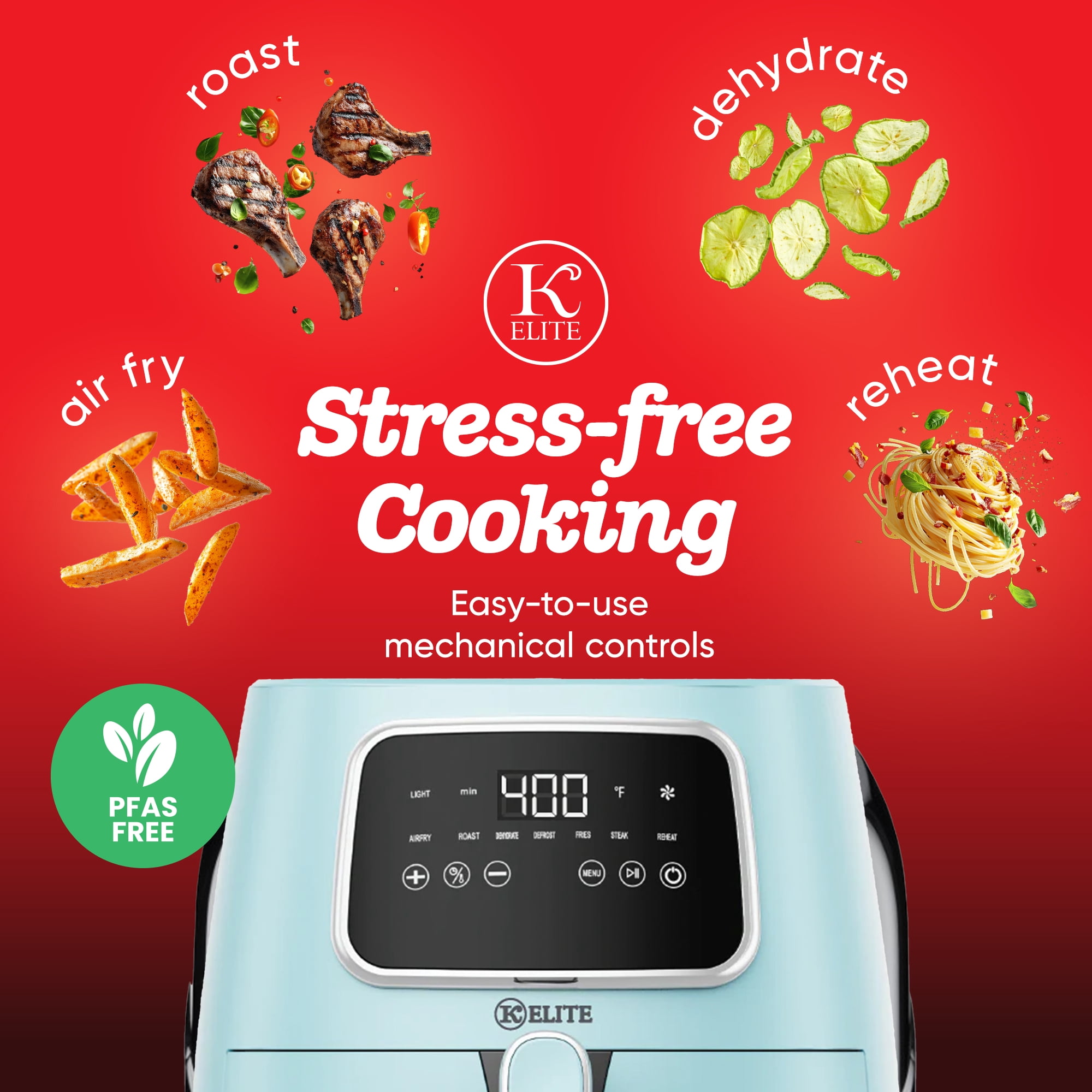 Kitchen Elite 5.5 Qt Digital Air Fryer, 7-in-1 Small Airfryer with LED Screen, Blue