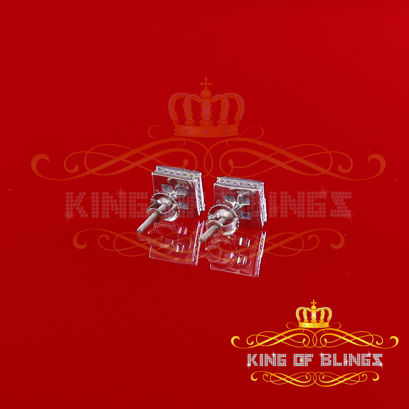King of Bling's 925 White Silver 0.25ct Diamond Women's/Men's Square Fashion Stud Earring