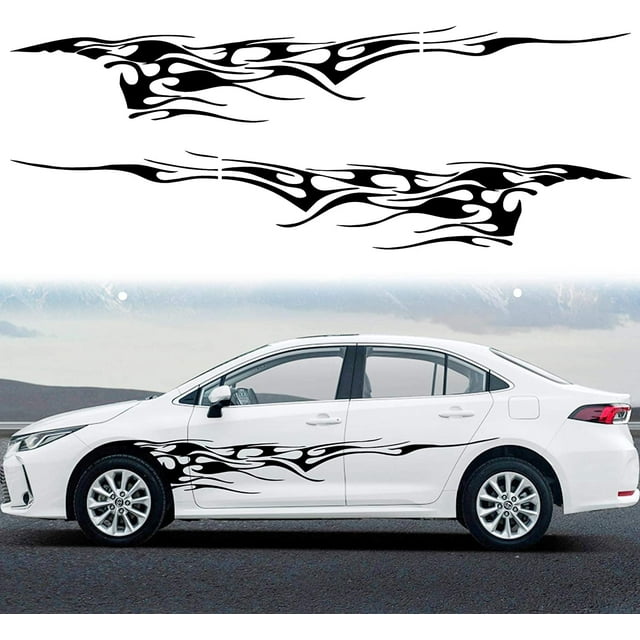 pegatinas laterales para carrocería de coche con gráficos de llamas de 280 cm, pegatinas de vinilo universales para todos los coches, SUV y camiones (negro)