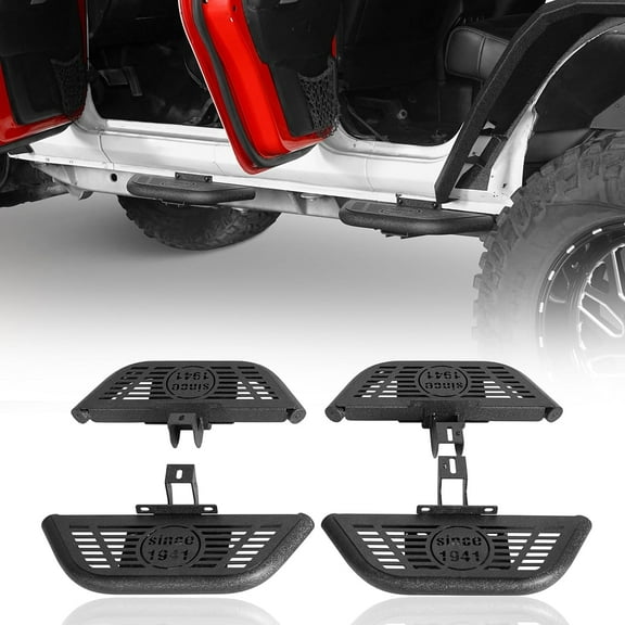 Hooke Road Wrangler 4-Door Side Step Bars Running Boards for 2007-2018 Jeep Wrangler JK Unlimited JKU 4-Door - 4PCS