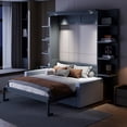 thumbnail image 3 of Queen Size Murphy Bed Wall Bed with Storage Shelve, Multifunctional Foldable Platform Bed Frame with Sofa, Space-Saving Design Bed for Guest-Room, Home, Office, Gray, 3 of 9