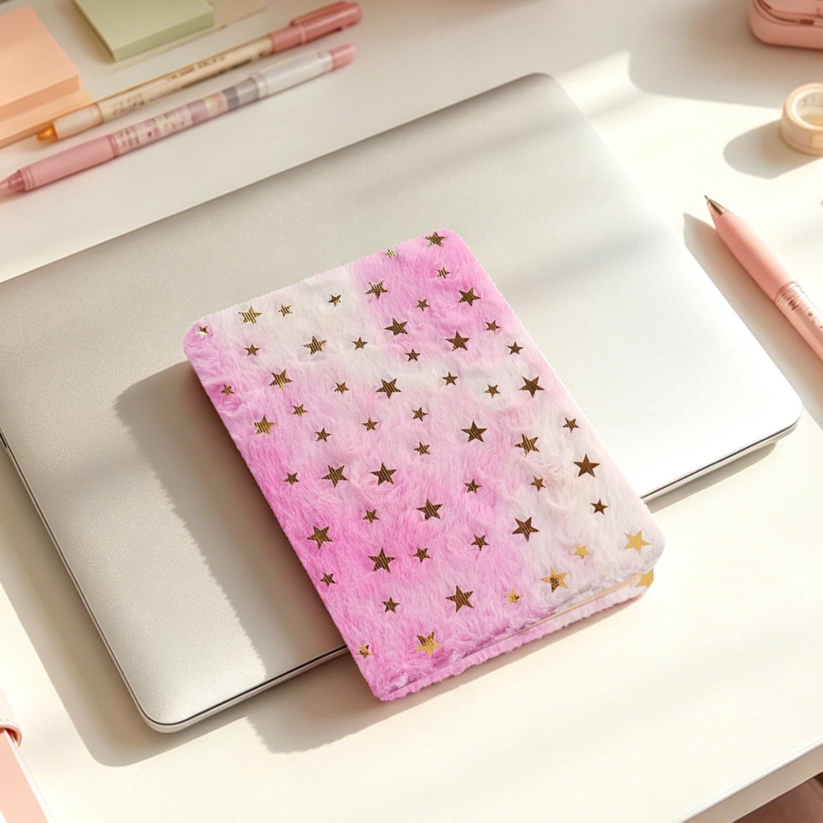 Roiihwy Plushes Cover Notebook 8.3x5.9in, Fluffy Journal for Writing, Birthday Gift for Classroom Essentials, MulticolorA