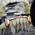 thumbnail image 2 of 14K Rose Gold Plated Grillz Fangs Lower Bottom Slim Vampire Half Teeth Fang Grills, 2 of 4
