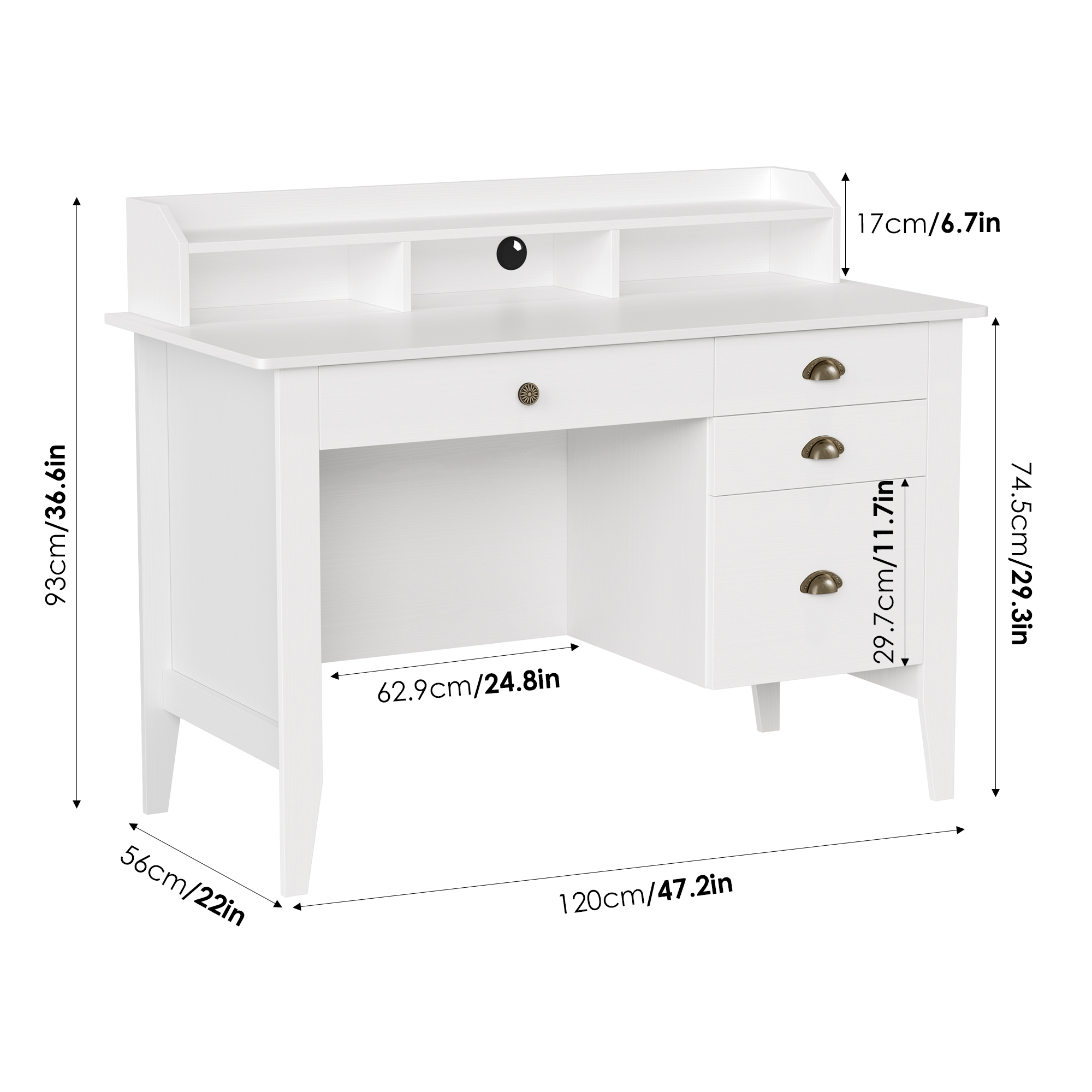 Homfa 47.2" White Computer Desk with Drawers photo 2