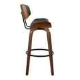 thumbnail image 2 of Lombardi 30" Mid-Century Modern Fixed-Height Barstool with Swivel in Walnut Wood and Black Faux Leather with Round Black Metal Footrest by LumiSource - Set of 2, 2 of 4