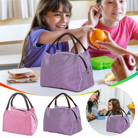 Tyidzon Lunch Bag for Women Men Insulated Stripe Lunch Box Reusable Lunch Tote Bag for Office, Work, Picnic, Travel, Purple