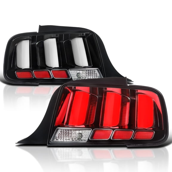 Spec-D Tuning Black Housing LED Tail Lights w/ Clear LED Tube Compatible with 2005-2009 Ford Mustang Left Right Pair Assembly