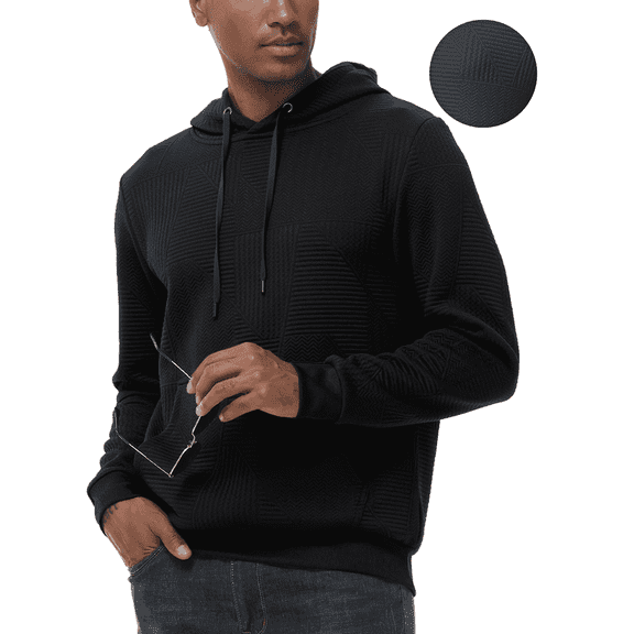 Taigaofy Men's Geometric Texture Hoodie with Pocket, Skin-Friendly Long Sleeve Casual Pullover, Perfect Valentine's Day Gift for Him Black XL