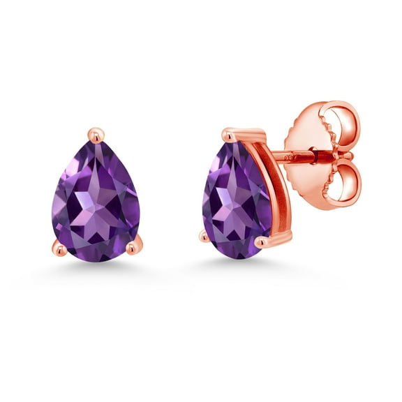 Gem Stone King 1.28 Ct 7x5mm Purple Amethyst 18K Rose Gold Plated Silver Stud Earrings