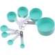 thumbnail image 1 of Juego de tazas y cucharas medidoras apilables de plástico verde, 4 tazas, 4 cucharas, con mango de acero inoxidable para cocinar y hornear, 1 of 2