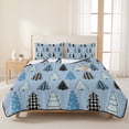 thumbnail image 3 of Quilts Twin Size Bedding Set, Light Blue Christmas Lightweight Quilted Comforter, Winter Xmas Trees Snowflakes Plaid Dots Reversible Bedspread Coverlet with Pillow Covers for All Season, 68" x 86", 3 of 9
