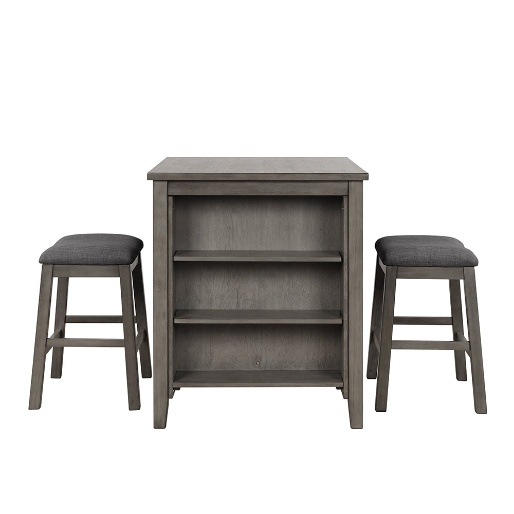3 Pcs Dining Table Sets with Storage, Wooden Table with Shelf & 2 Chairs