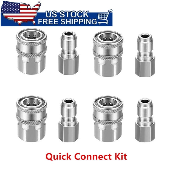 8PACK Stainless Steel Quick Connect Fitting Pressure Washer Adapter Set 3/8" NPT USA