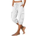 thumbnail image 6 of YDTUYT Capris for Women with Pockets Wide Leg Cargo Pants High Elastic Waist Hiking Travel Ladies Baggy Trousers Loose Fit Casual Lounge Yoga Workout Palazzo Sweatpants Outdoor Golf Jogger White, 6 of 8