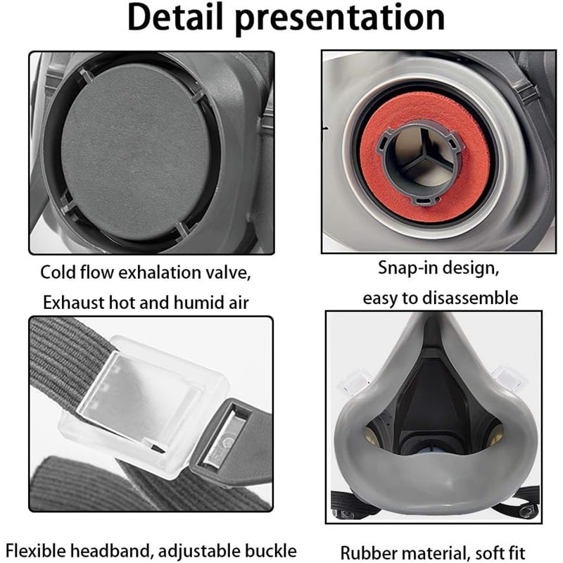 Respirator Mask Reusable Half Face Gas Cover/ Shield with Safety Glasses, Filters for Painting, Welding, Polishing, Woodworking and Other Work Protection (Medium)