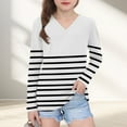 thumbnail image 3 of Ugoldhm Girls Fashion Shirts V Neck Striped Tunic Casual Tops Fall Long Sleeve Loose Tees, 3 of 8