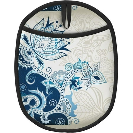 

PRIYAL Abstract Blue Floral Silicone Pot Holders Heat Resistant Oven Mitts with Pockets Non Slip Grip Large Potholders for Kitchen Cooking Baking Hot Pads