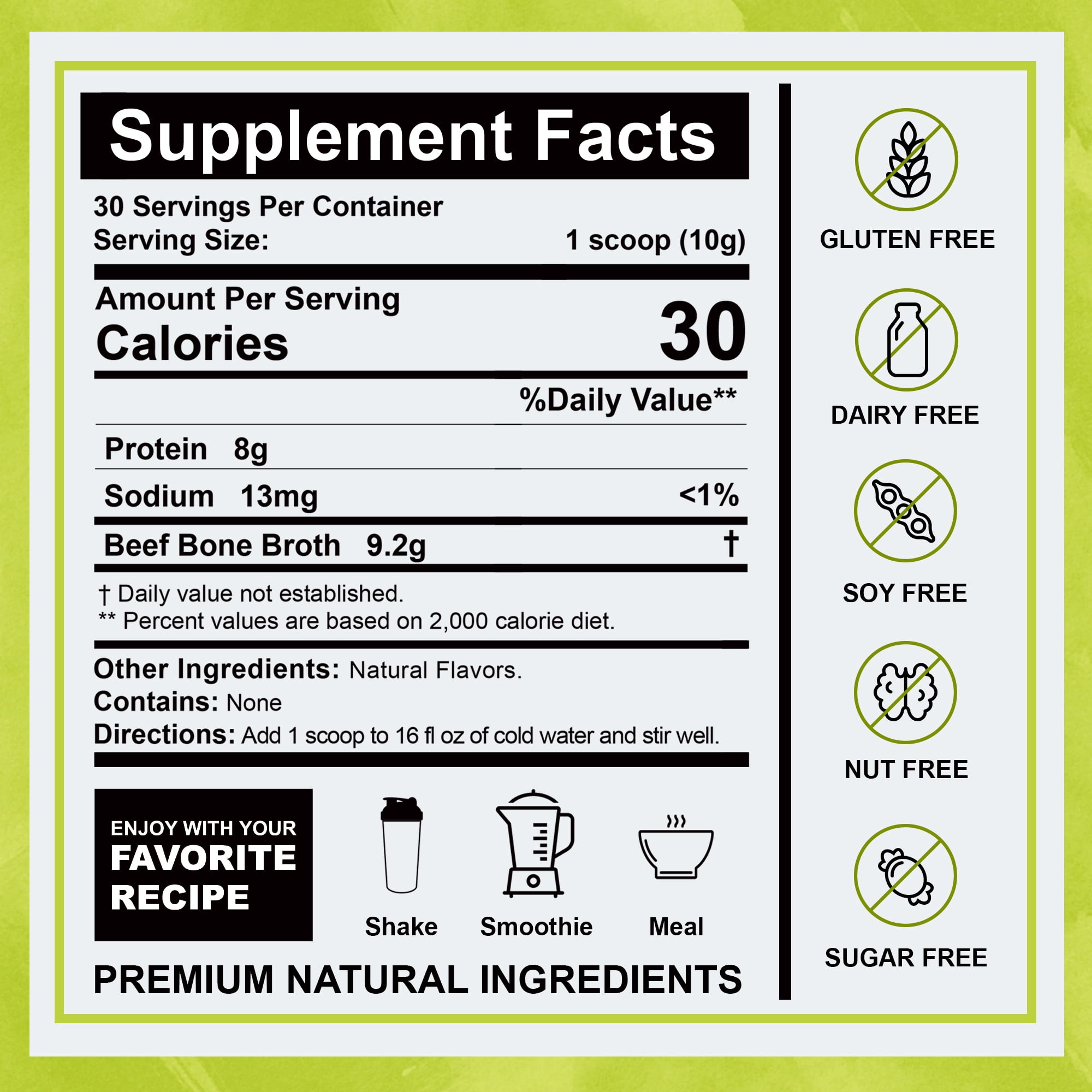 Zammex Bone Broth Protein Powder,Lemon grass Flavor 10.59 oz, Grass Fed Beef Bone Broth Protein Powder with Hydrolyzed Collagen Peptides, 30 Servings