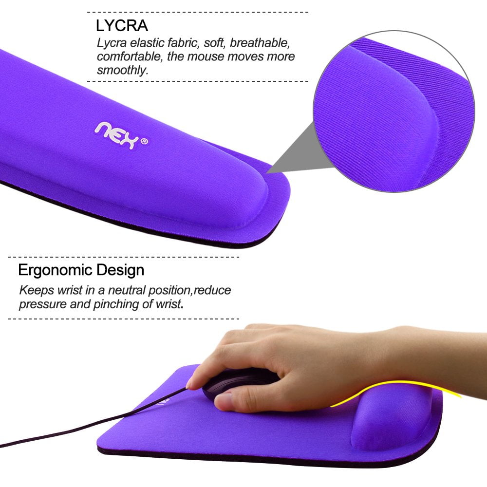 NEX Ergonomic Mouse Pad with Wrist Support, Memory Foam Keyboard Wrist Rest for Computer, Purple (NX-PAD005)