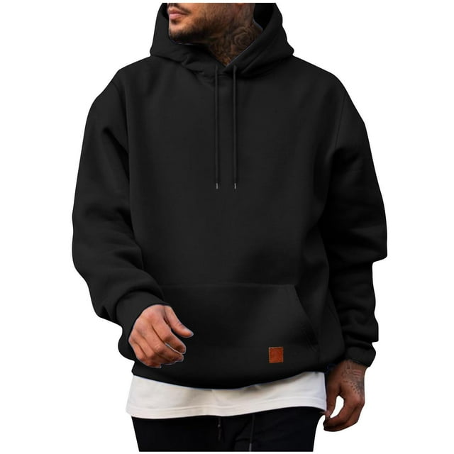 Chbgutlmr Hoodies for Men Fall Long Sleeve Drawstring Basic Track Pullover Loose Plain Sports Sweatshirt with Pockets