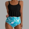 thumbnail image 2 of ZQGJB Women Ruffled Two Piece High Waisted Bikini Swimsuit Raceback Bathing Suits Tummy Control Tankini Ruched Swimwear(Black#03,XXL), 2 of 4