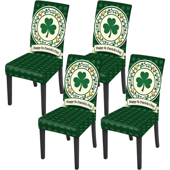 Happy St Patricks Day Chair Covers Set of 4, Stretchable Kitchen Dining Room Four-Leaf Clover Chair Covers Removable Washable Dining Chair Slipcovers Chair Protectors