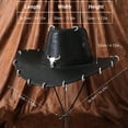 thumbnail image 3 of QSAWXQZ Men's Faux Leather Cowboy Hat Wide Brim with Bull Skull Ornament Halloween Hat Free Size, 3 of 5