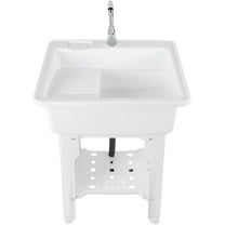 Utility Sink Laundry Tub for Washing Room Freestanding Utility Sink with Washboard Plastic Laundry Sink with Stainless Steel Faucet for Laundry Room Garage
