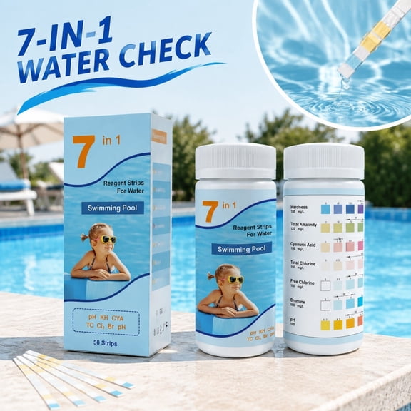 100Pcs Multi-Functional Water Test Strips, Pool Water Test Strips, Chlorine Test Kit, Aquarium Water Test Kit, Spa Test Strips, 4.5 X 2 Inch Portable Accurate Water Tester for