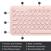 Logitech K380 Multi-device Bluetooth Keyboard - Rose