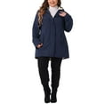 thumbnail image 2 of Abrigo de mujer plus size Agnes Orinda, chaqueta con capucha forrada de felpa, cintura elástica, cierre de cremallera y botones, mangas largas, parka con bolsillos, 3X azul oscuro, 2 of 6