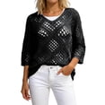 thumbnail image 2 of Ounisa Boho Crochet Tops for Women 3/4 Length Sleeve V Neck Hollow Out Knit Sweater Shirt Summer Lightweight Beach Cover Ups, 2 of 5
