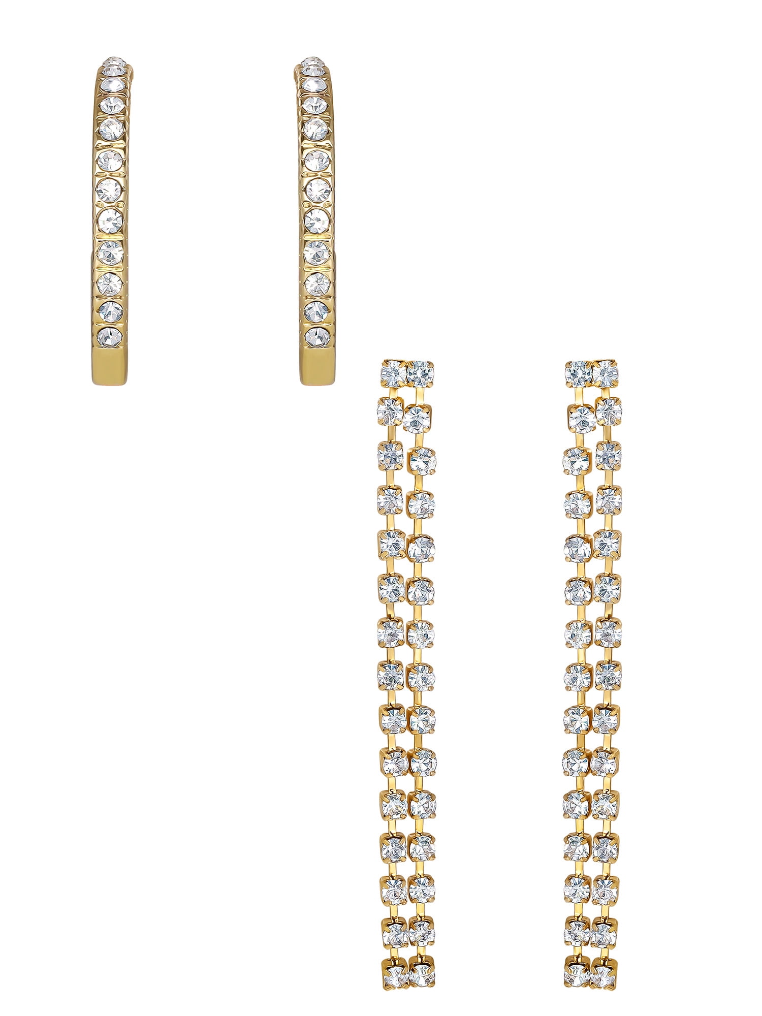 Jessica Simpson Women's Two-Pair Crystal Earring Set - Drop & Hoop Earrings