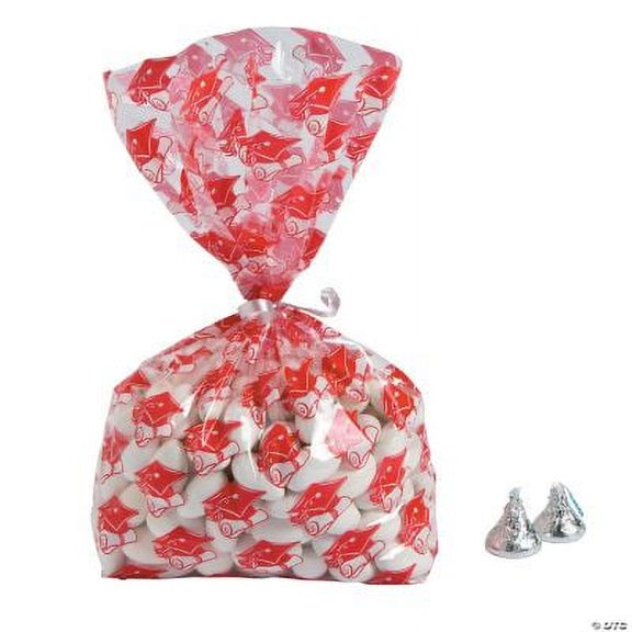 Red Graduation Cellophane Bags - Party Supplies - 12 Pieces
