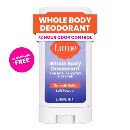 Lume Whole Body Women’s Deodorant - Trial Size Smooth Solid Stick - Aluminum Free - Soft Powder - .5 Oz