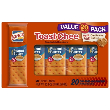 Lance ToastChee Peanut Butter Sandwich Crackers, Family Size 20 (Best Cheese For Breakfast Sandwich)