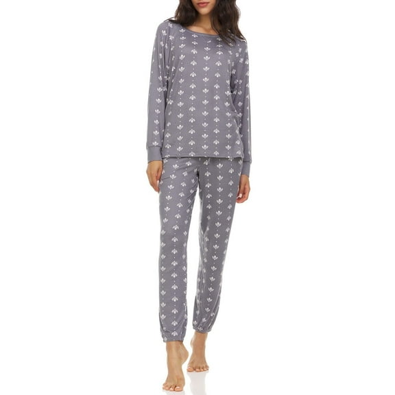 Flora Nikrooz Dreamy Sweater 2pc Pajama Set Medium Grey Floral