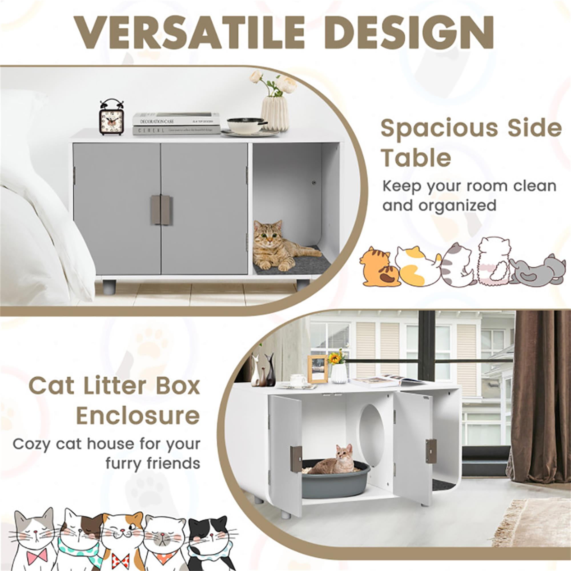 Kadyn 37" Cat Litter Box Enclosure, Modern Cat Litter Box Furniture Hidden, Indoor Cat House with Removable Mat, Gray