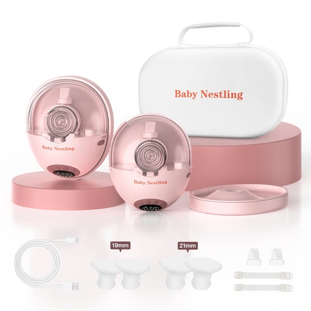 Extractor de leche Baby Nestling con base térmica, manos libres, 24 mm, paquete de 2 unidades, rosa