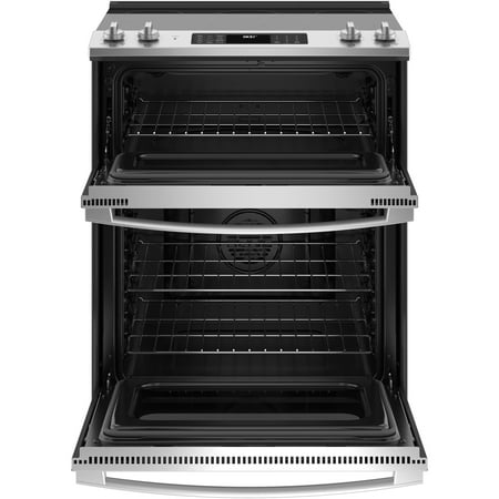 GE - 6.6 Cu. Ft. Slide-In Double Oven Electric True Convection Range with Self-Steam Cleaning and No-Preheat Air Fry - Stainless steel