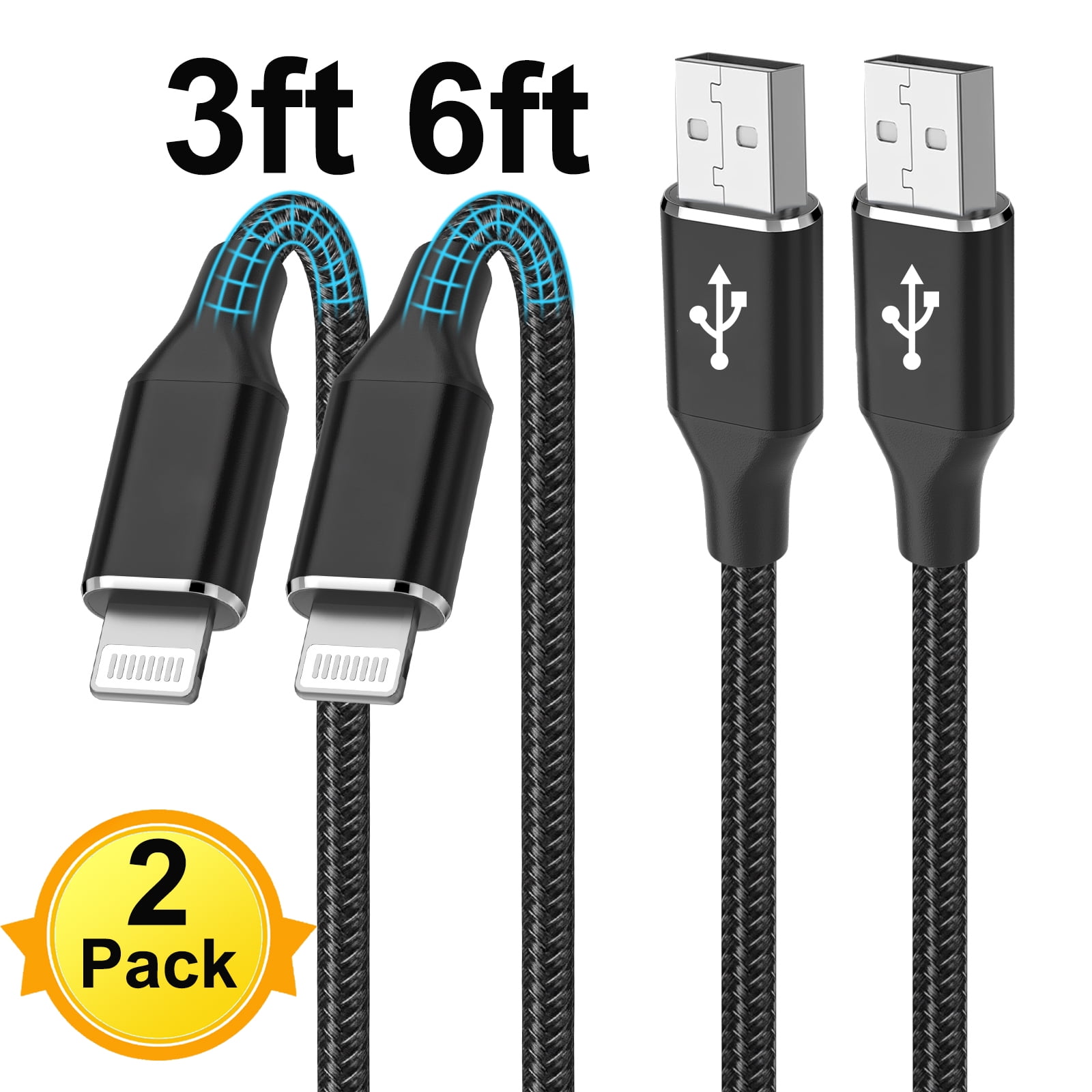 iPhone Charger 3/6ft 2Pack Long Braided Cables, XUDUO Fast Charging Lightning Charger Cords for iPhone 13 12 Pro Max/SE/11/11 Pro/11Pro Max/XS/XR/8/7/6S Plus, iPad mini, iPro Air