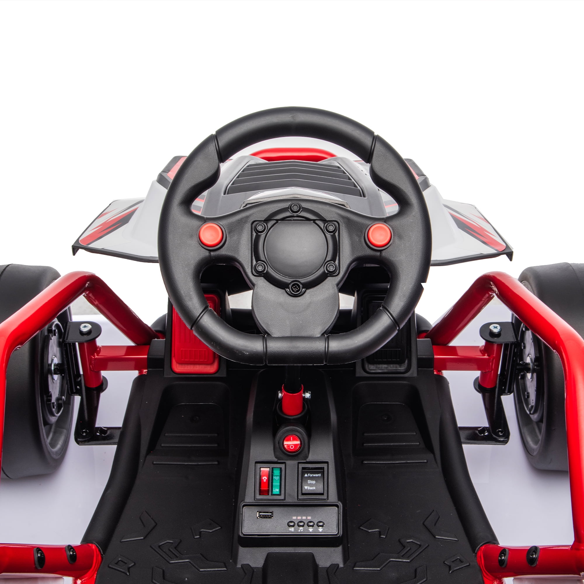 HappyToysWorld24V 400W Electric Ride-On Go Kart for Kids 6-12, Drift Car with Roll Cage & 5-Point Harness, EVA Tires, Bluetooth Music, 7.5 MPH, Fast/Drift Mode