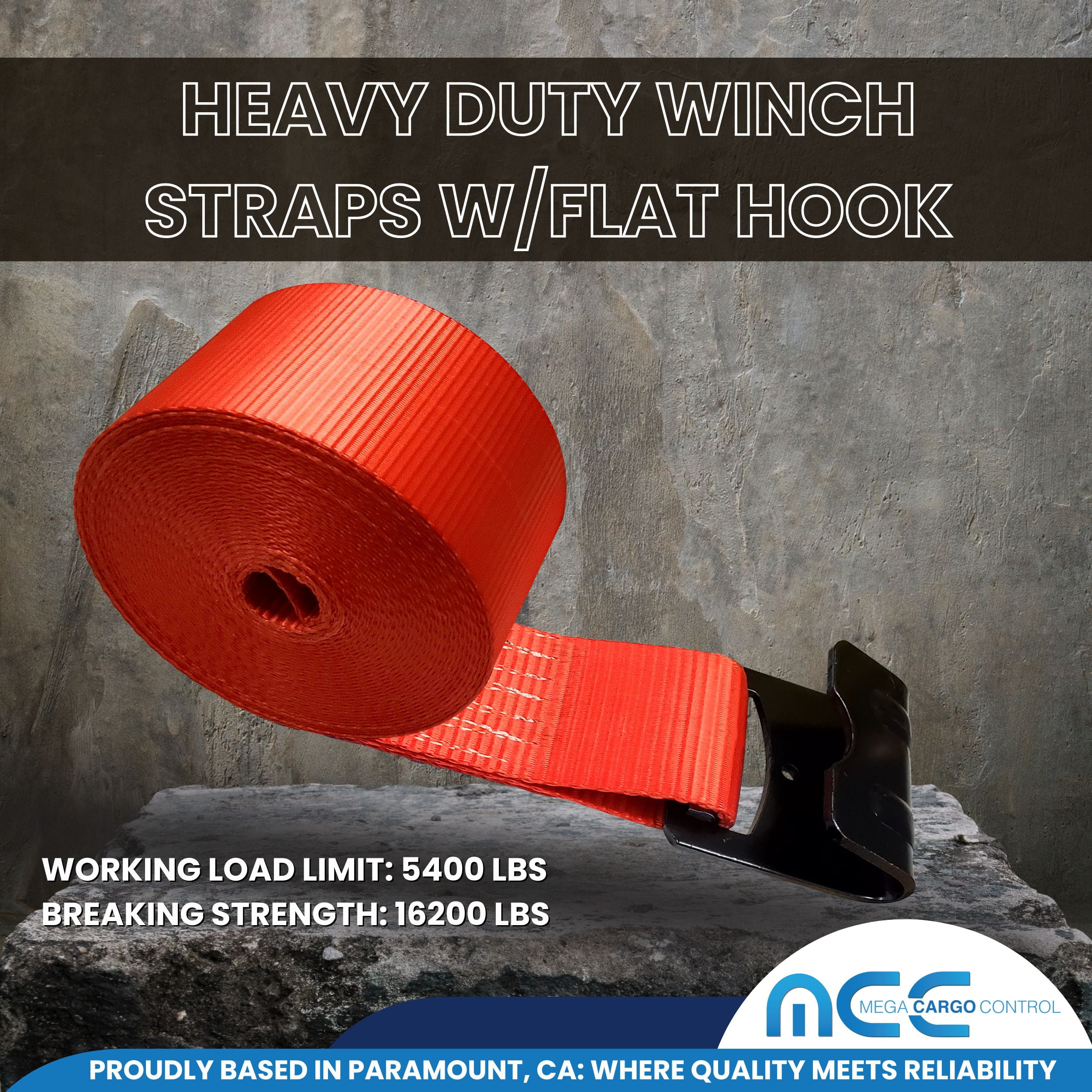 Mega Cargo Control Winch Tie Down Strap Heavy Duty Black Flat Hook 5-pack 4" x 40' Red