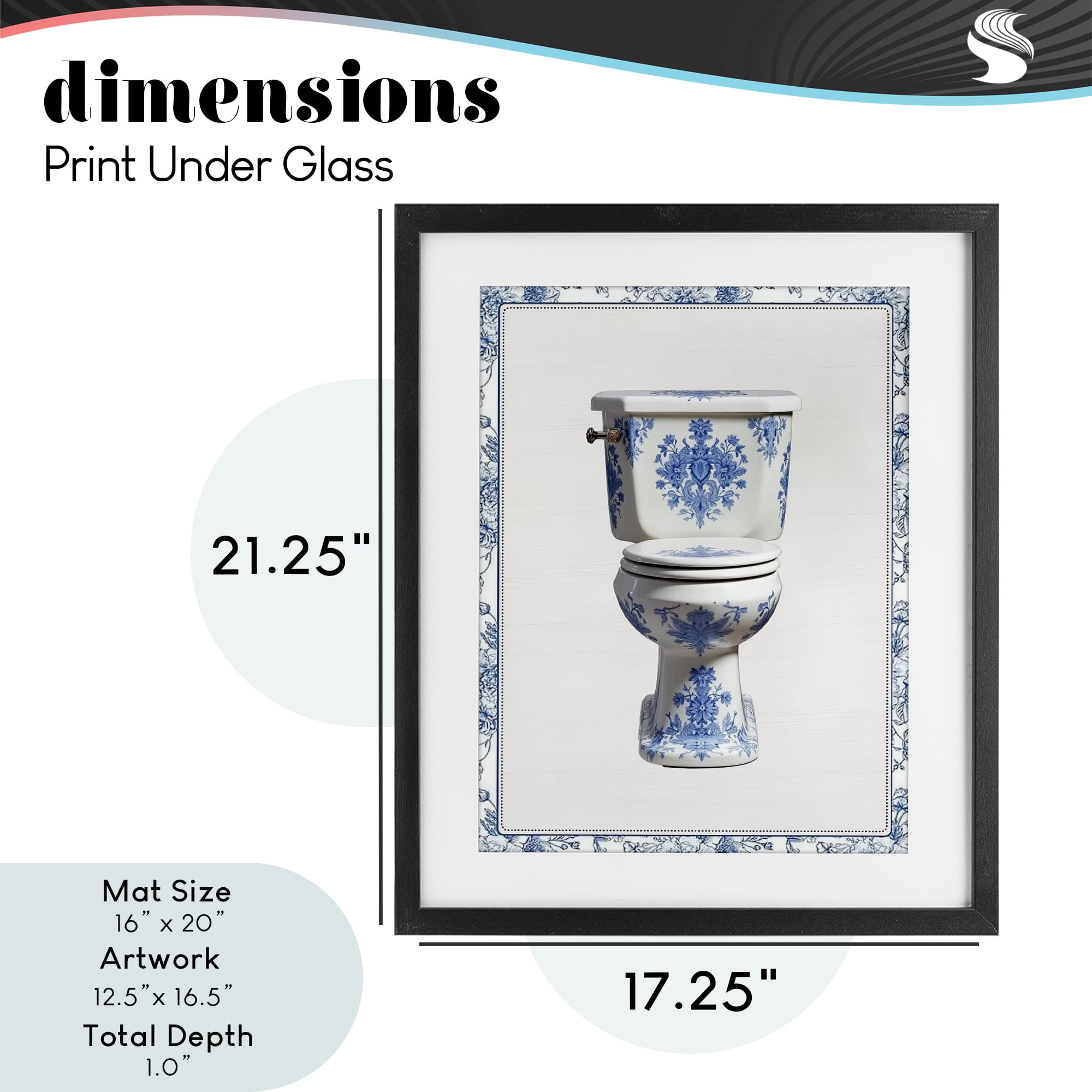 Vintage Chinoiserie Toilet Black Framed Print Under Glass, design by Lettered and Lined